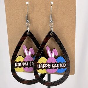 Light Weight Wooden Easter “Happy Easter” Peeps Dangle Earrings